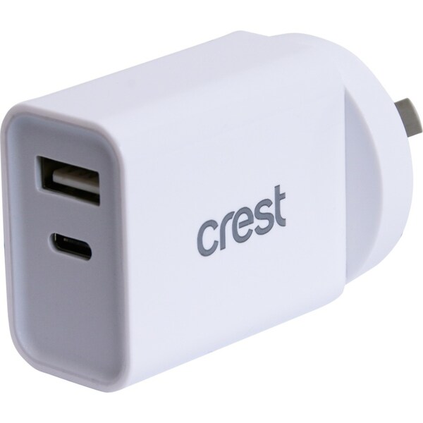 Crest 20w Dual Smartphone Wall Charger Power Adapter w/ USB-A/USB-C Port White