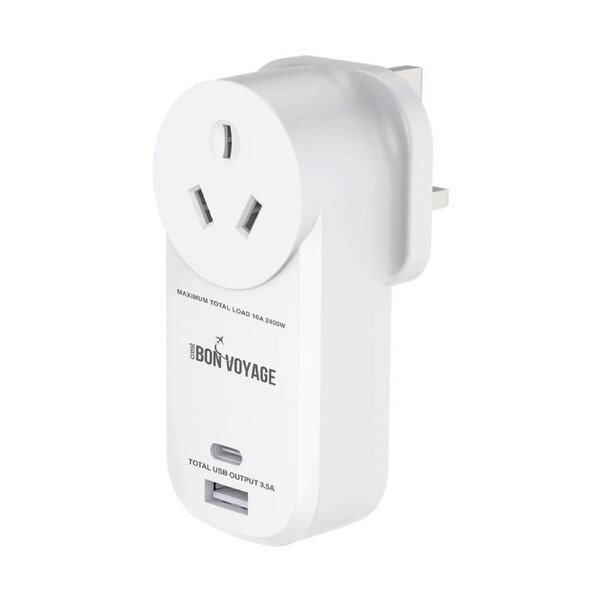 Bon Voyage AU to UK/HK/SG Travel Adapter/Converter Plug w/ 2 USB-A/USB-C Ports