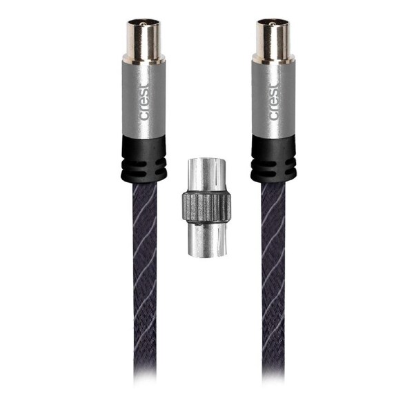 Crest 4m Triple Shield Male Antenna Cable w/ Adaptor For HDTV Coaxial Black