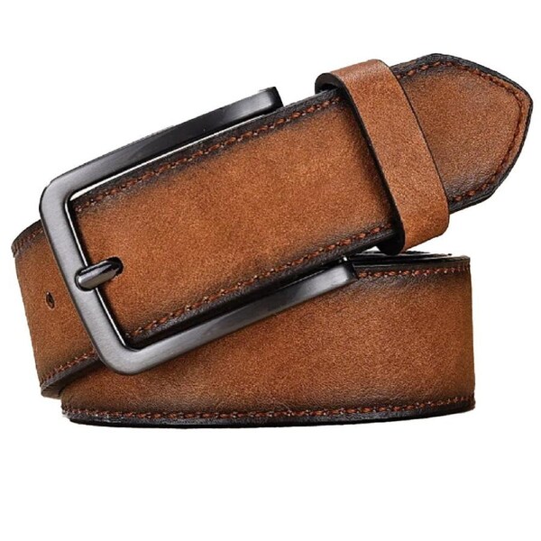OSKA Men’s Pu Leather Belt Male Retro Cowboy - Tan Brown