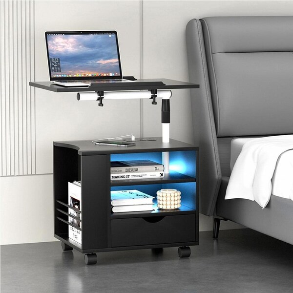 1 Drawer Artiss Bedside Table USB Charging LED Adjustable Laptop Tray - TALA