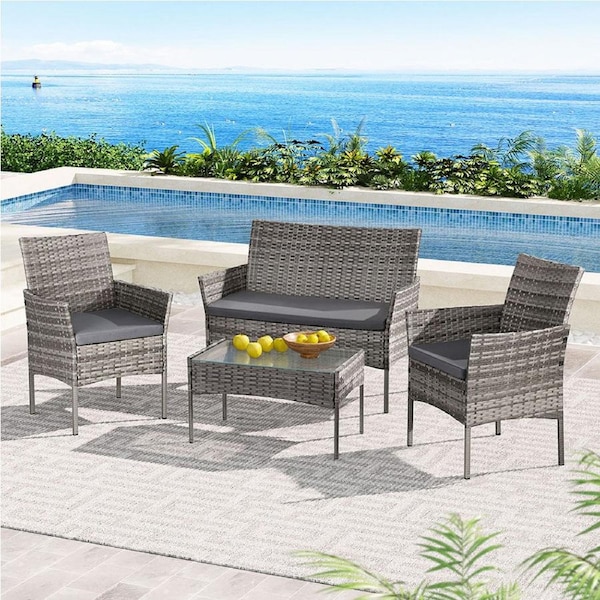 Gardeon 4 Seater Outdoor Sofa Set Wicker Setting Table Chair Furniture Grey