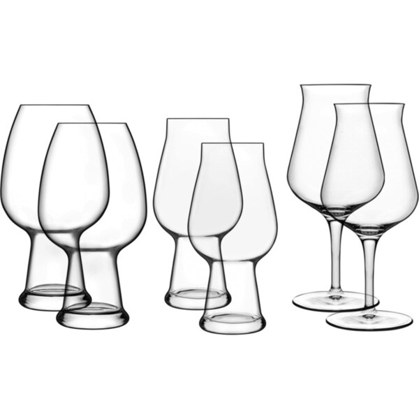6pc Luigi Bormioli Birrateque Mixed Beer Drinking Glasses Stemmed/Medium/Large