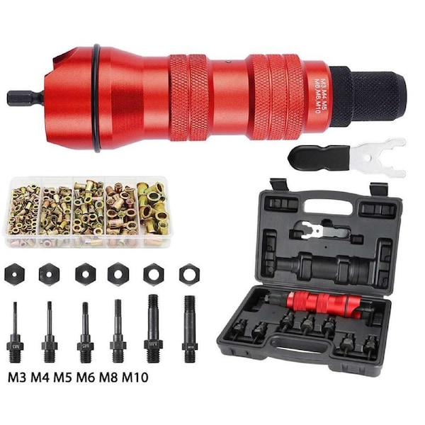 OZNALA Rivet Nut Tool Insert Threaded Rivnut Nutsert M3-10 Adapter for 1/4" Power Drill