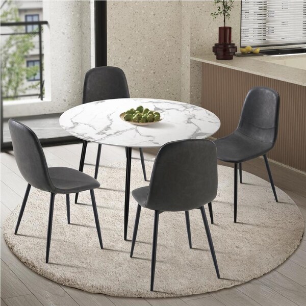 Oikiture 5PCS Dining sets 110cm Round Table with 4PCS Chairs PU Grey