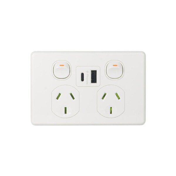 Trader Puma PUPP2USB2GAC - Twin Socket 10A Power Point USB Type A & C - White