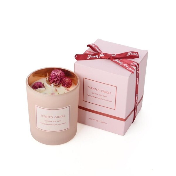 Lavender Soy Wax Candle With Flowers 160g