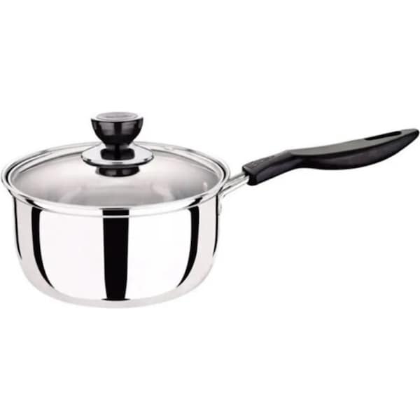 14cm Stainless Steel Milk Pot with Glass Lid Coffee Warmer w Handle