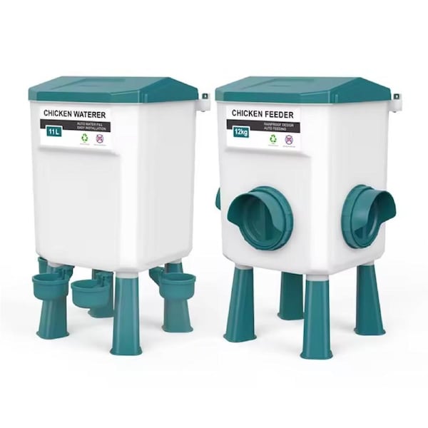 Chicken Feeder Water Food Treadle Poultry Feeding 12KG Large Capacity 11L