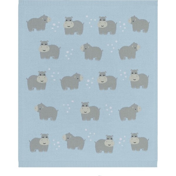 Living Textiles Whimsical 85cm Cotton Baby Blanket Pram Comforter Hippo/Blue
