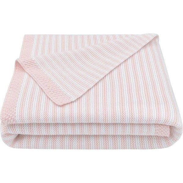 Living Textiles Baby 85cm Cotton Knitted Stripe Blanket Comforter Blush/White