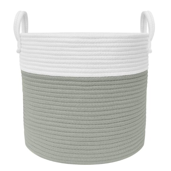 Living Textiles 35cm Cotton Rope Hamper Laundry Basket Storage Medium White/Sage