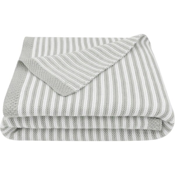 Living Textiles Baby 85cm Cotton Knitted Stripe Blanket Comforter Grey/White