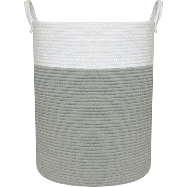 Living Textiles 50cm Cotton Rope Hamper Laundry Basket Storage Large White/Sage