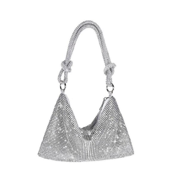 Nevenka Rhinestone Purse Shiny Womens Party Handbag Hobo Bag-Silver