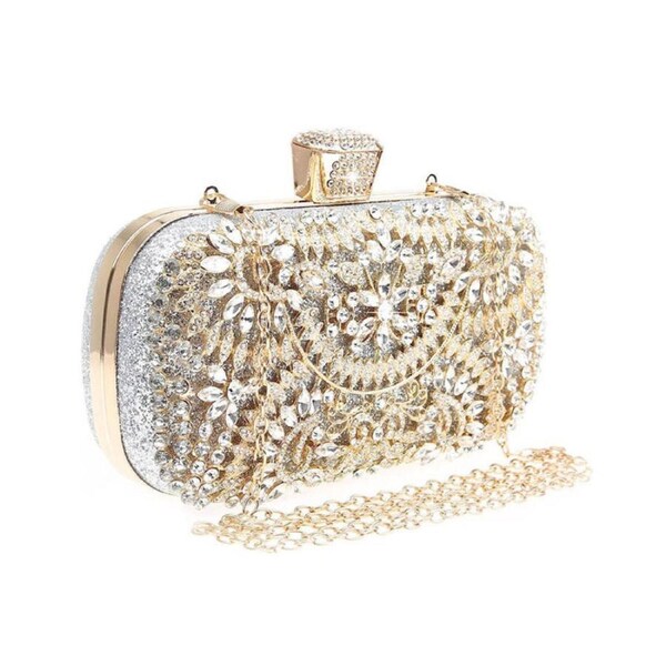 Nevenka Womens Sparkly Crystal Clutch Bag Bridal Purse Evening Handbag-Silver