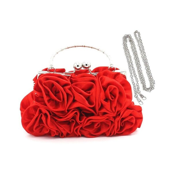 Nevenka Roses Clutch Purse Satin Money Clip Evening Handbag-Red