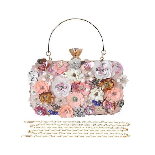 Nevenka Colorful Floral Clutch Evening Bags for Women Beaded Purse Prom Handbag-Gold