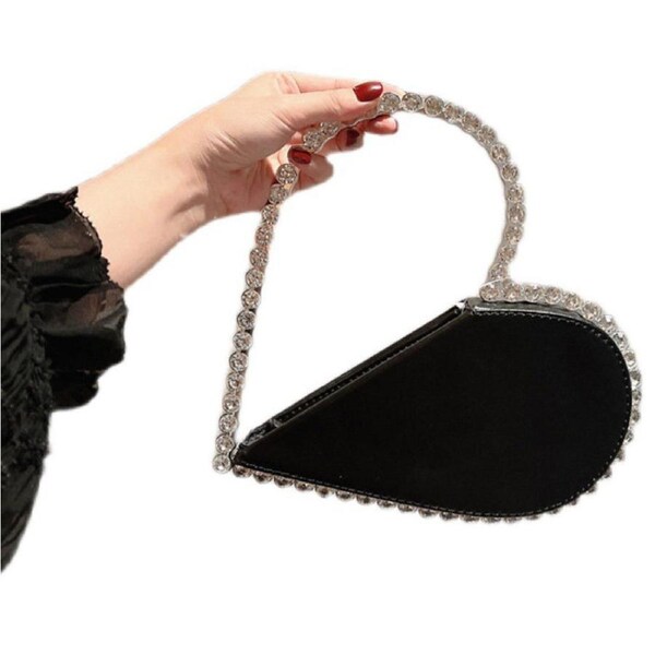 Nevenka Womens Evening HandBag Heart Shape Rhinestone Clutch Purse-Black