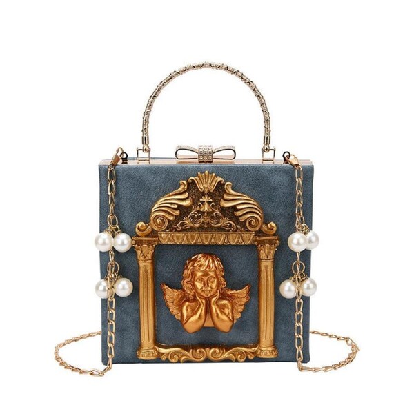 Nevenka Womens Love Angel Embossed Clutch Evening Bag Bowknot Snaps Crossbody Purse-Blue