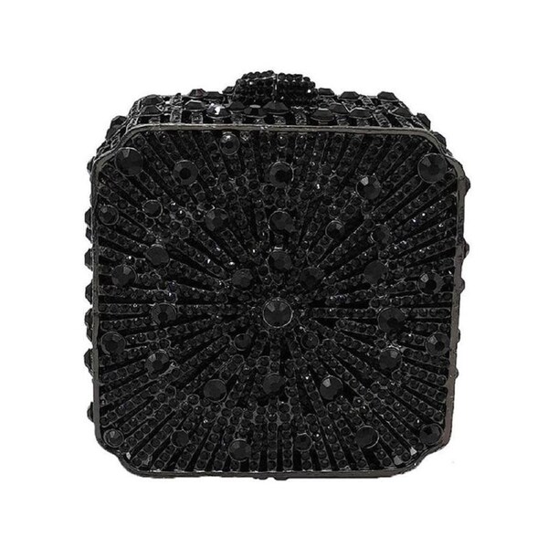 Nevenka Women Mini Crystal Box Clutch Evening Bags for Wedding Party with Chain-Black