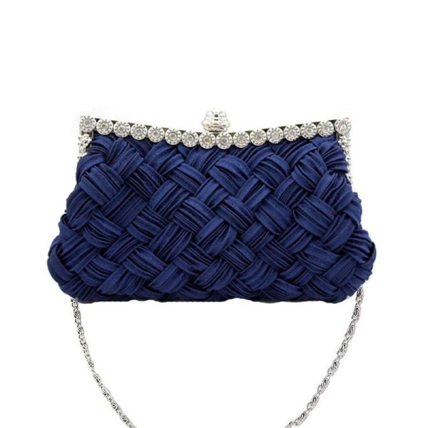 Nevenka Elegant Braided Pleated Shimmering Rhinestone Clutch Evening Bag-DarkBlue