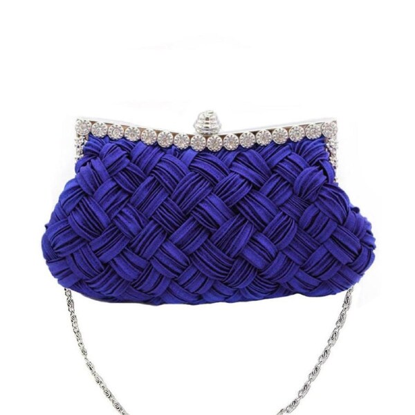 Nevenka Elegant Braided Pleated Shimmering Rhinestone Clutch Evening Bag-RoyalBlue