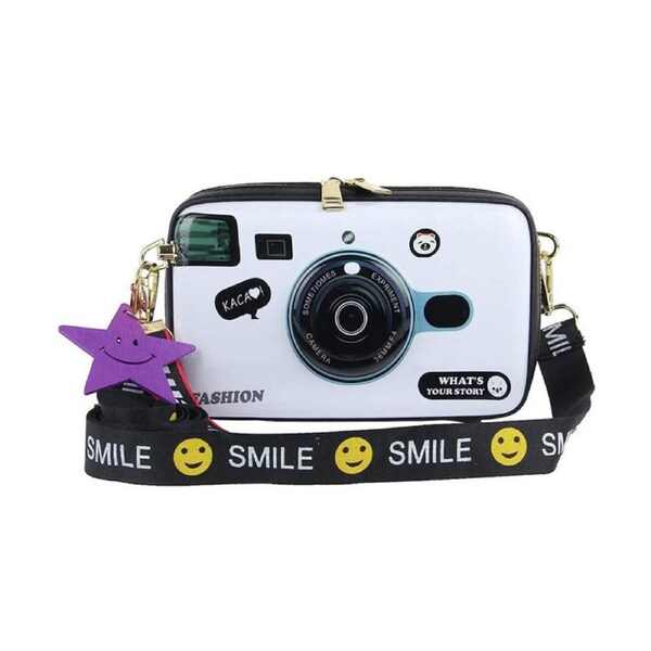 Nevenka Women Fashion Camera Shaped Crossbody Handbag PU Leather Clutch Box-White