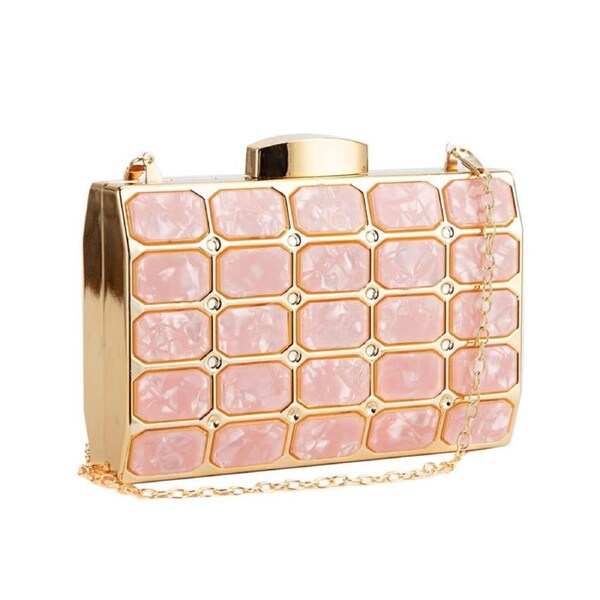 Nevenka Acrylic Small Cube Clutch Purse for Women Formal Evening Handbag-Pink