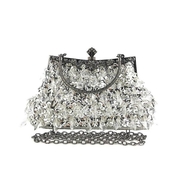 Nevenka Womens Evening Clutch Bag Formal Dressing Sequined for Wedding Prom-Silver