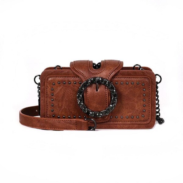 Nevenka Womens Square Small Satchel Clutch Bag Card Holder Wallet Handbag-Brown