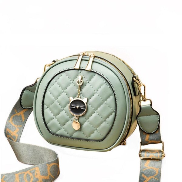 Nevenka Crossbody Bags for Women Cute Quilted Faux Leather Round Purse-Green