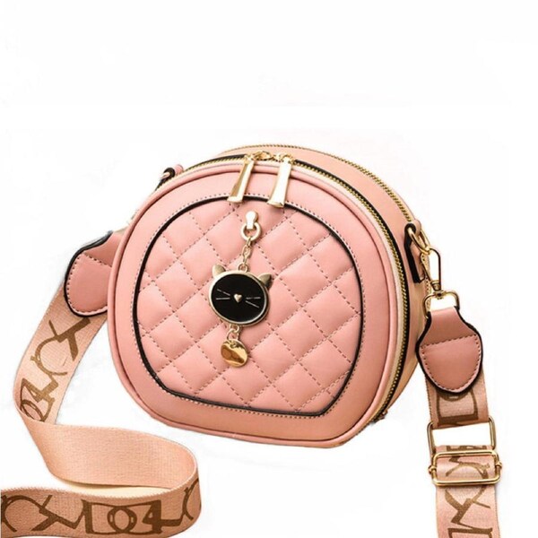 Nevenka Crossbody Bags for Women Cute Quilted Faux Leather Round Purse-Pink