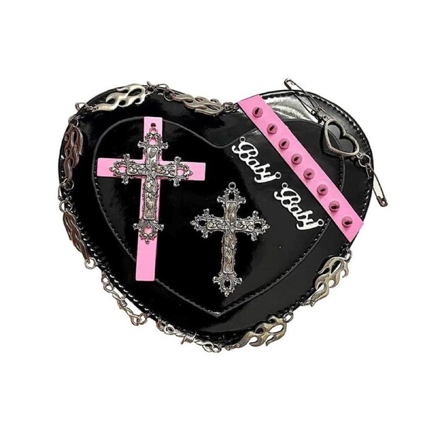 Nevenka Gothic Kawaii Y2K Heart Punk Purse Cross Decor Shaped Crossbody Bags