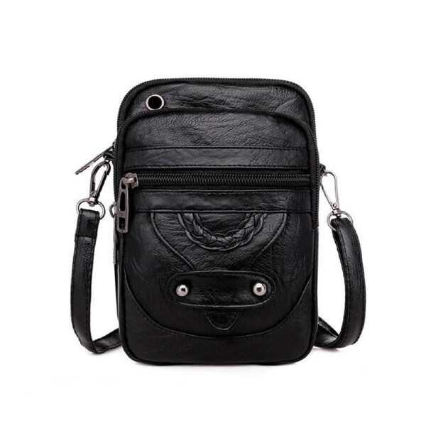 Nevenka Crossbody Bags for Women Soft Leather Mini Purses-Black
