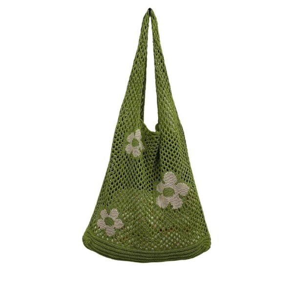 Nevenka Womens Crochet Tote Bag Fairy Grunge Aesthetic HandBag-LightGreen