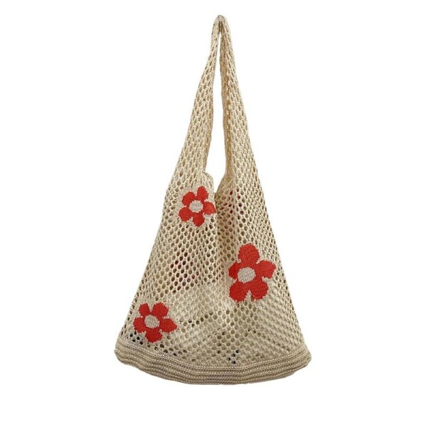 Nevenka Womens Crochet Tote Bag Fairy Grunge Aesthetic HandBag-Apricot