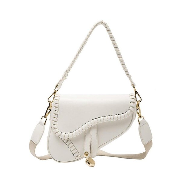 Nevenka Womens Trendy Saddle Shoulder Bag Solid Color Clutch Purse-White