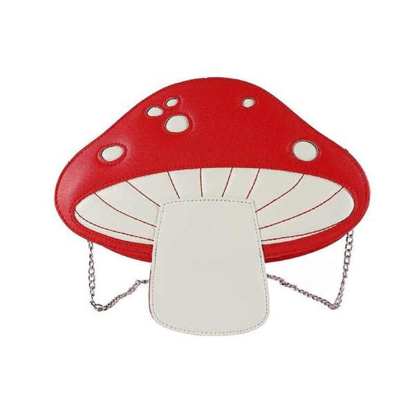 Nevenka Women Mushroom Shape PU Leather Crossbody Bag Tote Chain Satchel Purse-Red