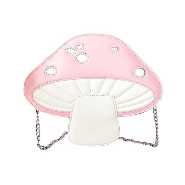 Nevenka Women Mushroom Shape PU Leather Crossbody Bag Tote Chain Satchel Purse-Pink