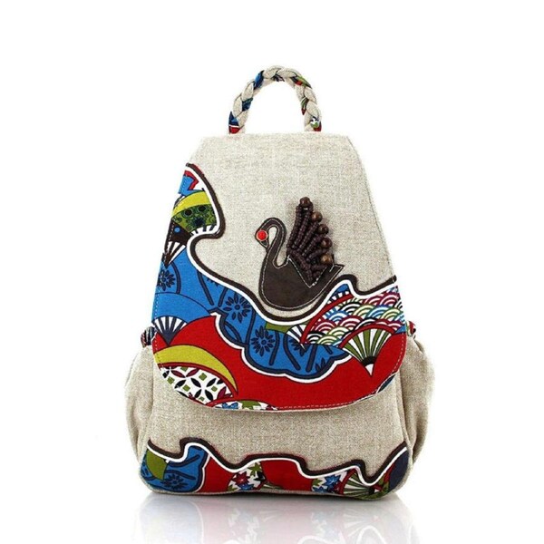 Nevenka Womens Hippie Cotton Hemp Cloth Backpack Embroidered Casual Handbags
