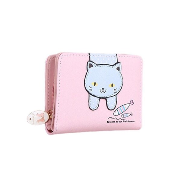 Nevenka Ladies Small Wallet Cute Cat Pattern Coin Purse Card Organizer-Pink