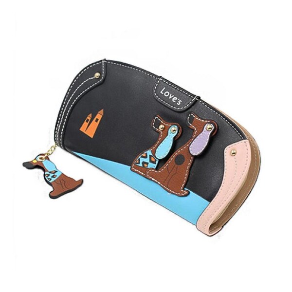 Nevenka Faux Leather Zip Around Dog Clutch Wallet with Card Holders for Womens-Black