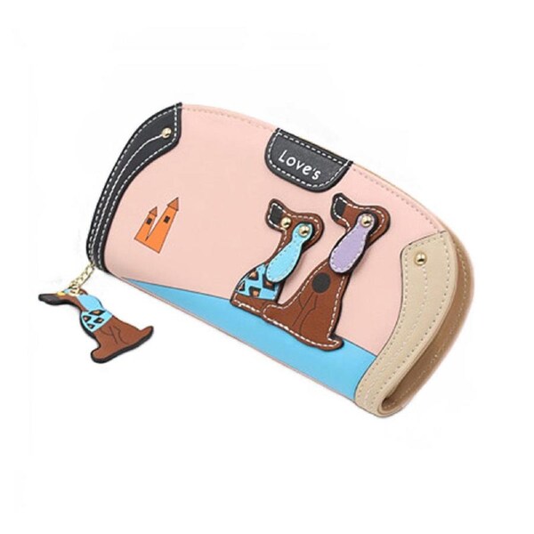 Nevenka Faux Leather Zip Around Dog Clutch Wallet with Card Holders for Womens-Pink