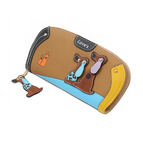 Nevenka Faux Leather Zip Around Dog Clutch Wallet with Card Holders for Womens-Coffee