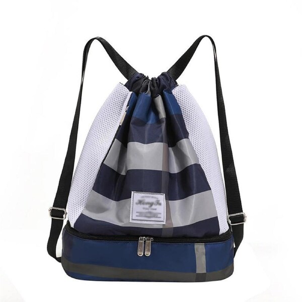 Nevenka Womens Drawstring Bag Large Wet and Dry Separation Backpack-BlueGrid