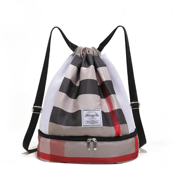 Nevenka Womens Drawstring Bag Large Wet and Dry Separation Backpack-KhakiGrid