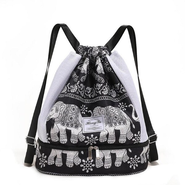 Nevenka Womens Drawstring Bag Large Wet and Dry Separation Backpack-Elephant