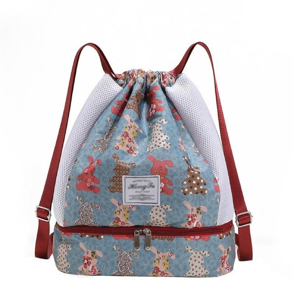 Nevenka Womens Drawstring Bag Large Wet and Dry Separation Backpack-Rabbit