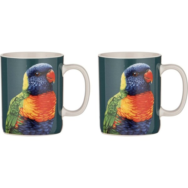 2x Ashdene New Bone China 350ml Modern Birds Rainbow Lorikeet Mug Drinking Cup